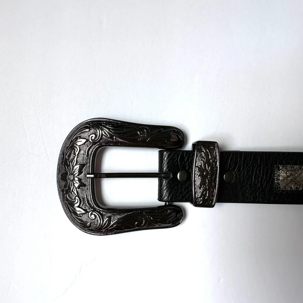 Black Embossed Genuine Leather‎ Belt Sz Large 38”